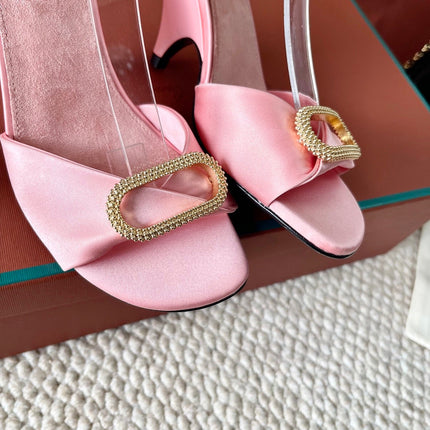 HIGH HEELS SANDALS 80 MM IN PASTEL PINK SATIN MIX SUEDE