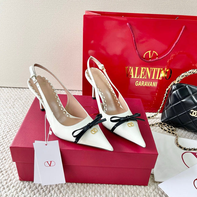 VLTN HIGH SLINGBACK 40 IN WHITE CALFSKIN WITH BOW