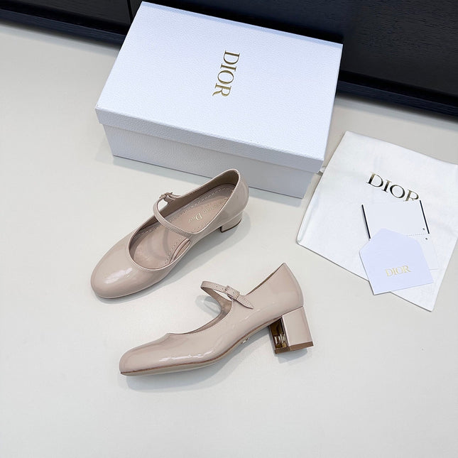 DIOR 26S MARY JANE PUMPS 45MM IN LIGHT BEIGE PATENT CALFSKIN GOLD HARDWARE