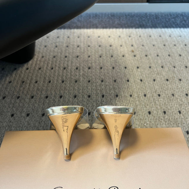 GIANVITO ROSSI 26S HEELED SANDALS 75 MM IN GOLD PATENT CALFSKIN AND PVC