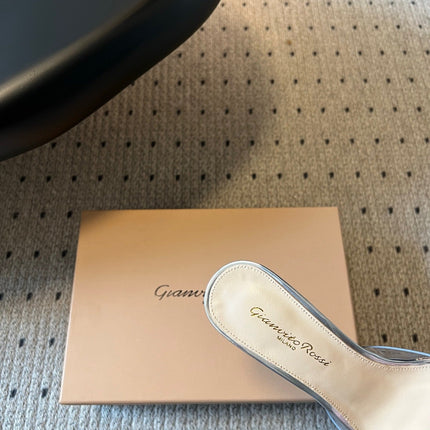 GIANVITO ROSSI 26S HEELED SANDALS 75 MM IN SILVER CALFSKIN AND PVC