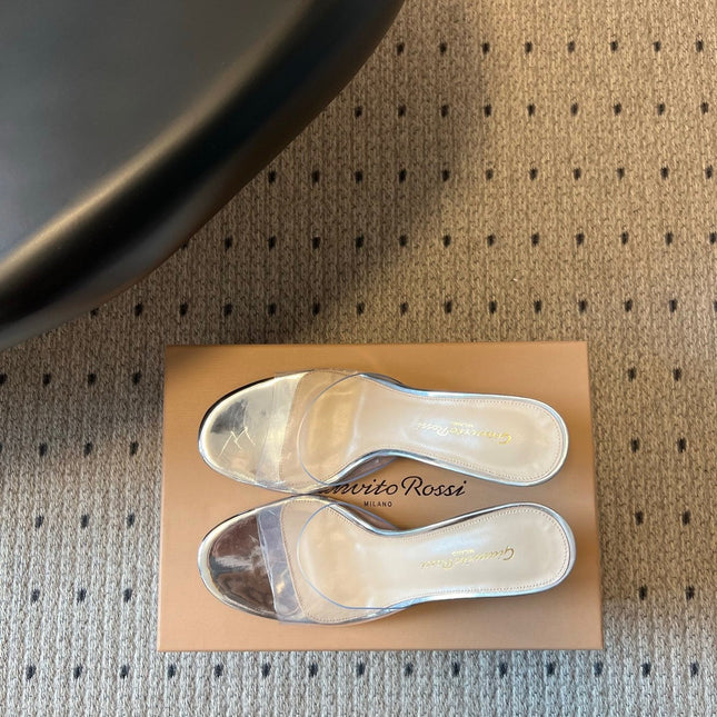 GIANVITO ROSSI 26S HEELED SANDALS 75 MM IN SILVER CALFSKIN AND PVC