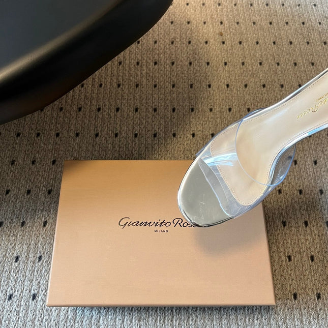 GIANVITO ROSSI 26S HEELED SANDALS 75 MM IN SILVER CALFSKIN AND PVC