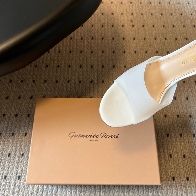GIANVITO ROSSI 26S HEELED SANDALS 75 MM IN WHITE  PATENT CALFSKIN AND PVC