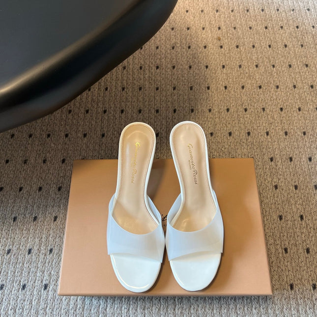 GIANVITO ROSSI 26S HEELED SANDALS 75 MM IN WHITE  PATENT CALFSKIN AND PVC