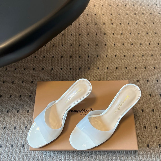 GIANVITO ROSSI 26S HEELED SANDALS 75 MM IN WHITE  PATENT CALFSKIN AND PVC