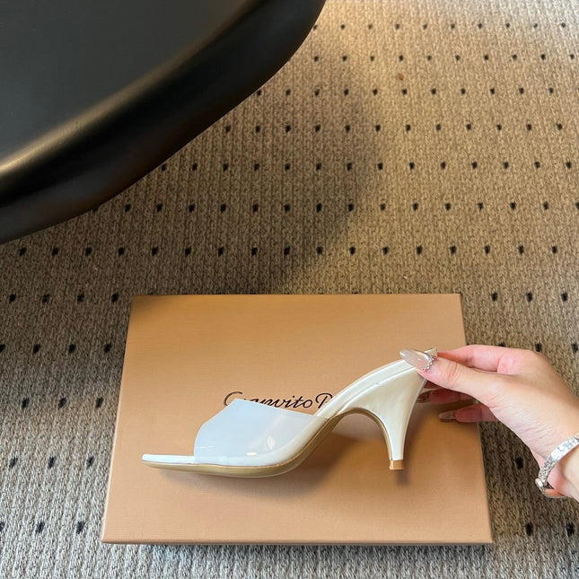 GIANVITO ROSSI 26S HEELED SANDALS 75 MM IN WHITE  PATENT CALFSKIN AND PVC