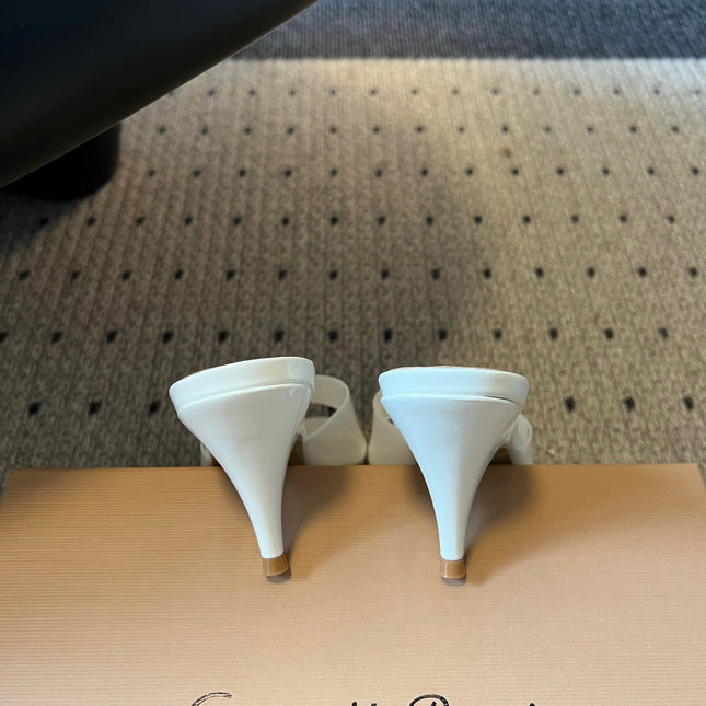 GIANVITO ROSSI 26S HEELED SANDALS 75 MM IN WHITE  PATENT CALFSKIN AND PVC