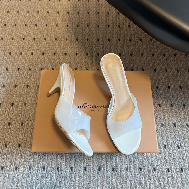 GIANVITO ROSSI 26S HEELED SANDALS 75 MM IN WHITE  PATENT CALFSKIN AND PVC