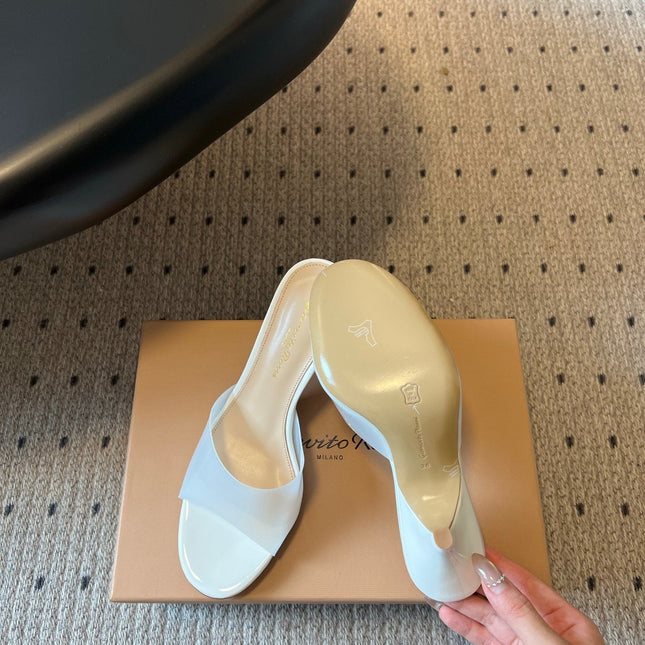 GIANVITO ROSSI 26S HEELED SANDALS 75 MM IN WHITE  PATENT CALFSKIN AND PVC