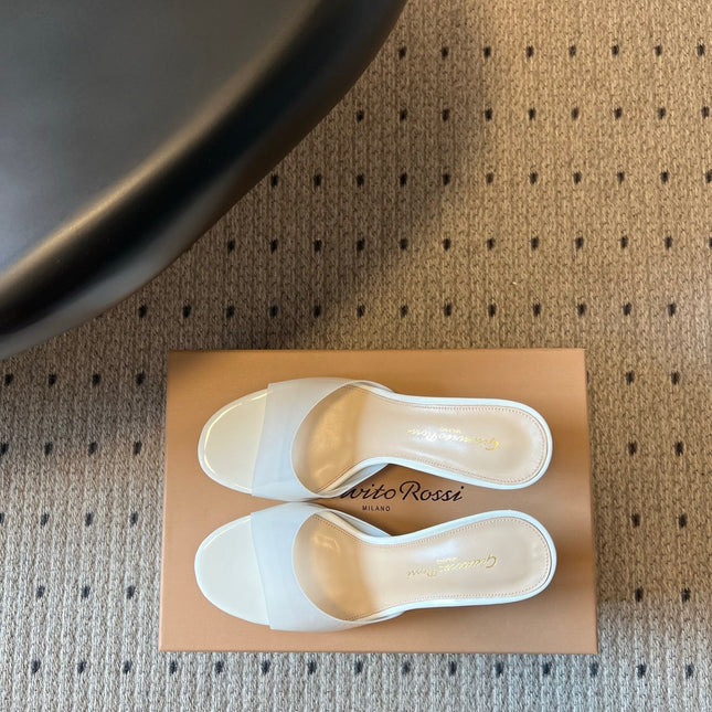 GIANVITO ROSSI 26S HEELED SANDALS 75 MM IN WHITE  PATENT CALFSKIN AND PVC
