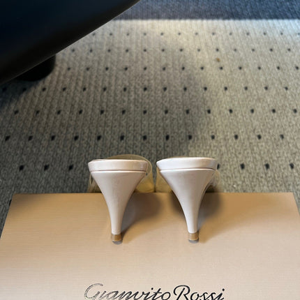 GIANVITO ROSSI 26S HEELED SANDALS 75 MM IN LIGHT BEIGE PATENT CALFSKIN AND PVC
