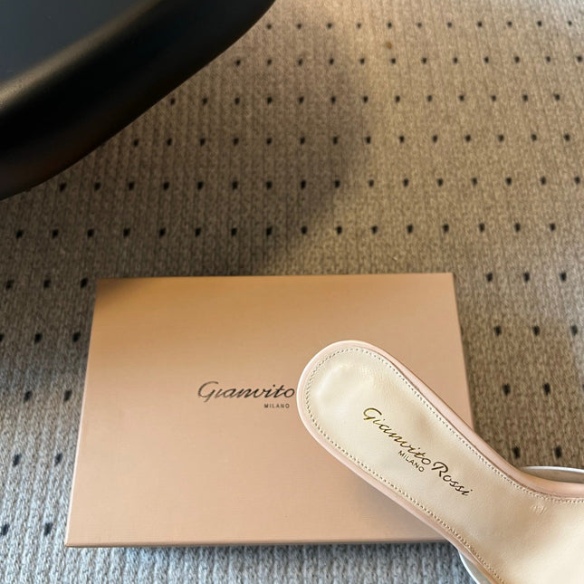 GIANVITO ROSSI 26S HEELED SANDALS 75 MM IN LIGHT BEIGE PATENT CALFSKIN AND PVC