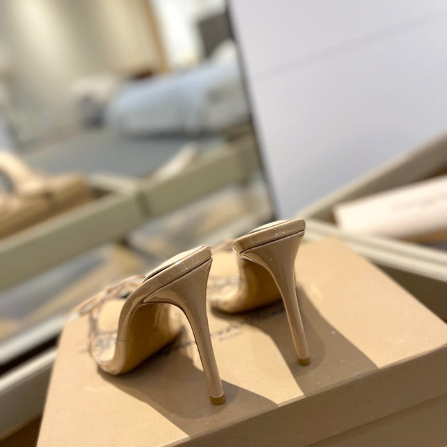 GIANVITO ROSSI 26S HEELED SANDALS 105 MM IN BEIGE PATENT CALFSKIN