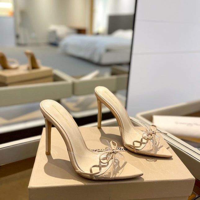 GIANVITO ROSSI 26S HEELED SANDALS 105 MM IN BEIGE PATENT CALFSKIN