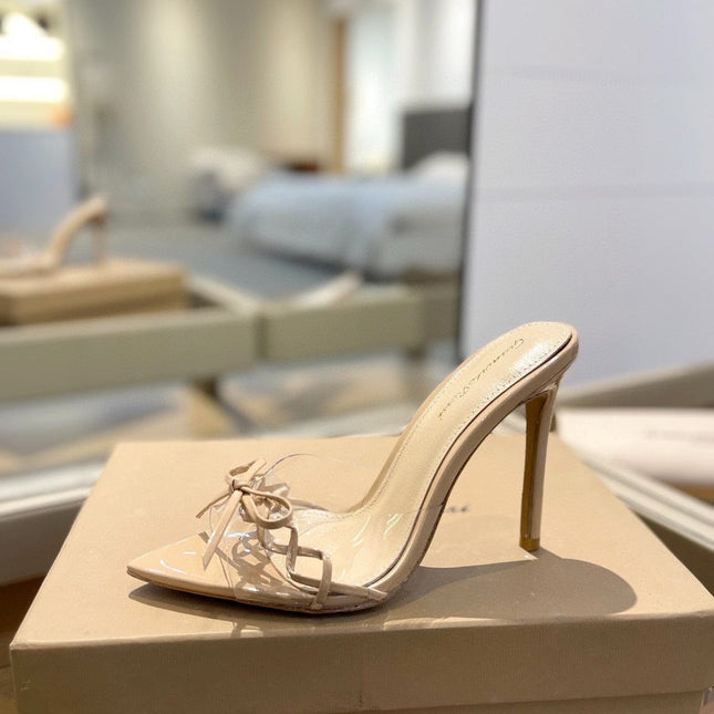 GIANVITO ROSSI 26S HEELED SANDALS 105 MM IN BEIGE PATENT CALFSKIN