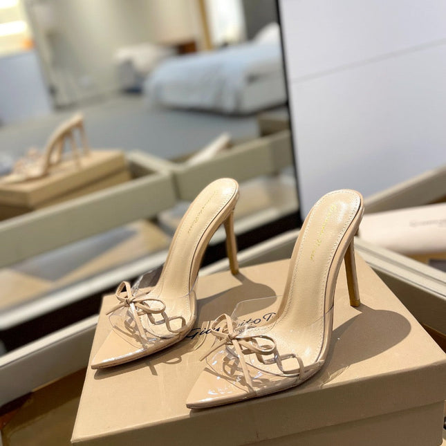 GIANVITO ROSSI 26S HEELED SANDALS 105 MM IN BEIGE PATENT CALFSKIN