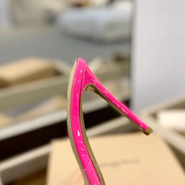GIANVITO ROSSI 26S HEELED SANDALS 105 MM IN PINK PATENT CALFSKIN