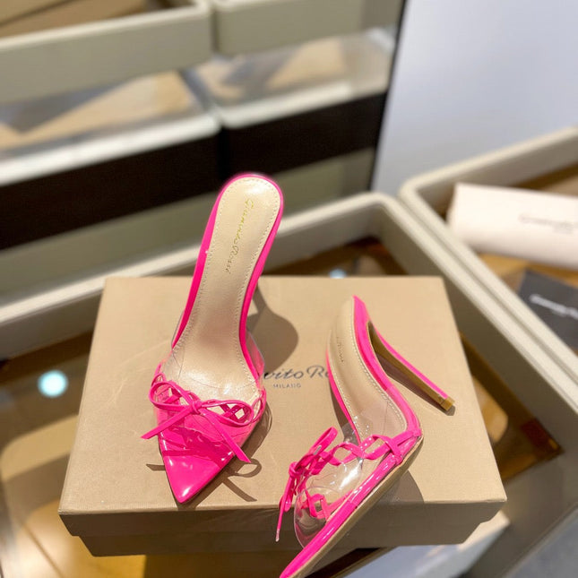 GIANVITO ROSSI 26S HEELED SANDALS 105 MM IN PINK PATENT CALFSKIN