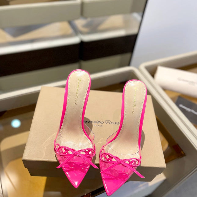 GIANVITO ROSSI 26S HEELED SANDALS 105 MM IN PINK PATENT CALFSKIN