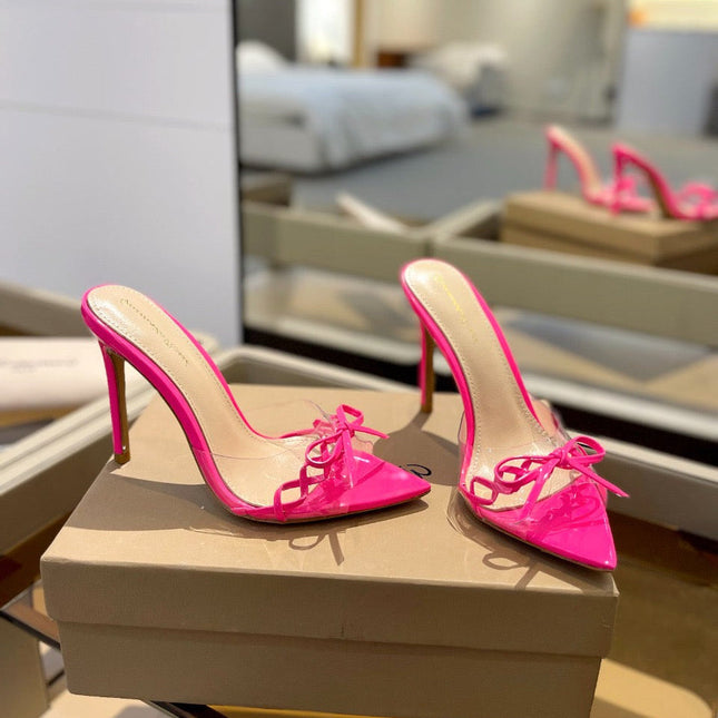 GIANVITO ROSSI 26S HEELED SANDALS 105 MM IN PINK PATENT CALFSKIN