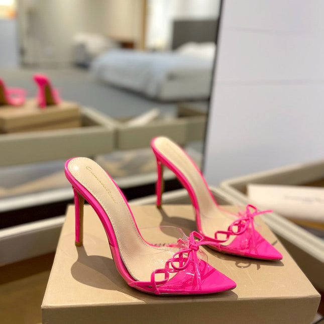 GIANVITO ROSSI 26S HEELED SANDALS 105 MM IN PINK PATENT CALFSKIN