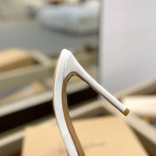 GIANVITO ROSSI 26S HEELED SANDALS 105 MM IN WHITE PATENT CALFSKIN WITH BOW