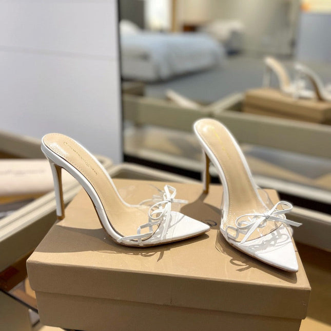 GIANVITO ROSSI 26S HEELED SANDALS 105 MM IN WHITE PATENT CALFSKIN WITH BOW