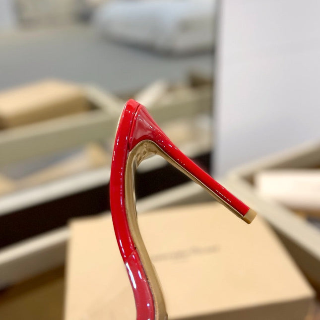 GIANVITO ROSSI 26S HEELED SANDALS 105 MM IN DARK RED PATENT CALFSKIN WITH BOW