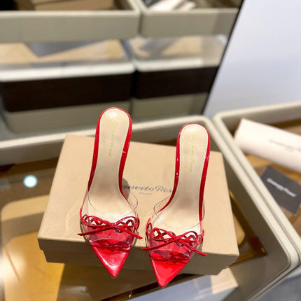 GIANVITO ROSSI 26S HEELED SANDALS 105 MM IN DARK RED PATENT CALFSKIN WITH BOW