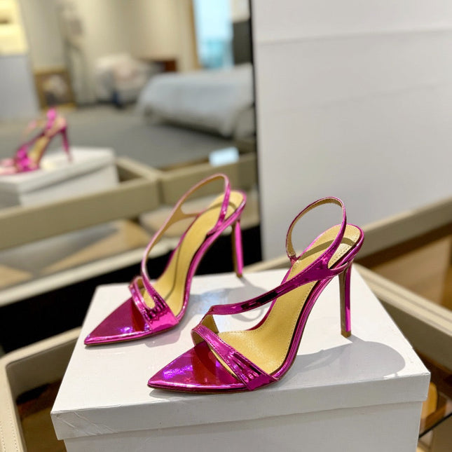 GIANVITO ROSSI 26S STRAPPY HIGH-HEEL SANDALS 105 MM IN DARK PINK PATENT CALFSKIN