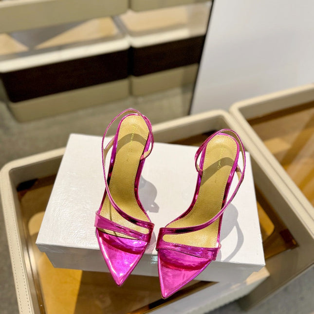 GIANVITO ROSSI 26S STRAPPY HIGH-HEEL SANDALS 105 MM IN DARK PINK PATENT CALFSKIN