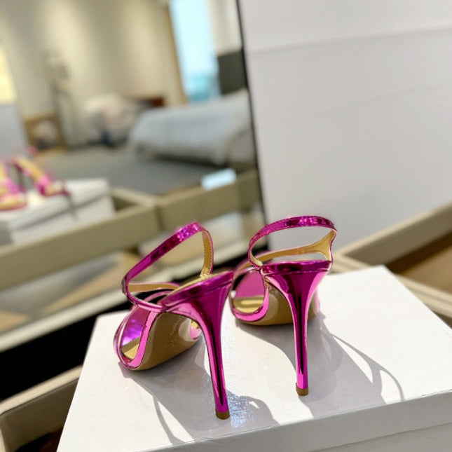 GIANVITO ROSSI 26S STRAPPY HIGH-HEEL SANDALS 105 MM IN DARK PINK PATENT CALFSKIN