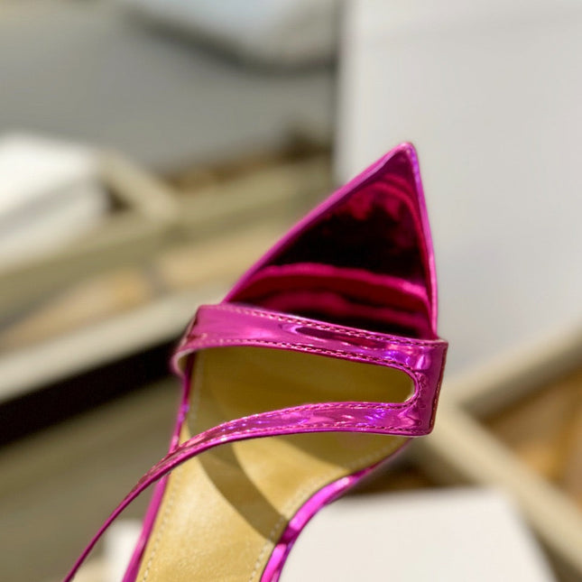 GIANVITO ROSSI 26S STRAPPY HIGH-HEEL SANDALS 105 MM IN DARK PINK PATENT CALFSKIN