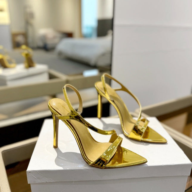 GIANVITO ROSSI 26S STRAPPY HIGH-HEEL SANDALS 105 MM IN GOLD PATENT CALFSKIN