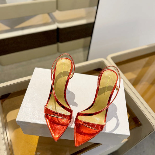 GIANVITO ROSSI 26S STRAPPY HIGH-HEEL SANDALS 105 MM IN DARK RED PATENT CALFSKIN