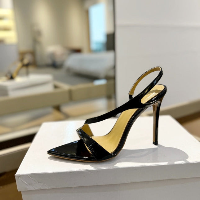 GIANVITO ROSSI 26S STRAPPY HIGH-HEEL SANDALS 105 MM IN BLACK PATENT CALFSKIN