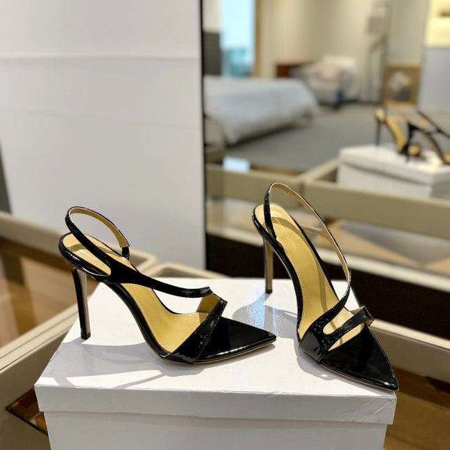 GIANVITO ROSSI 26S STRAPPY HIGH-HEEL SANDALS 105 MM IN BLACK PATENT CALFSKIN
