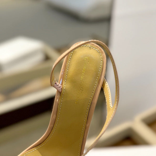 GIANVITO ROSSI 26S STRAPPY HIGH-HEEL SANDALS 105 MM IN BEIGE PATENT CALFSKIN