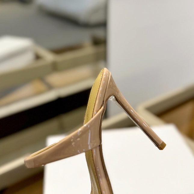 GIANVITO ROSSI 26S POINTED-TOE HEELED SANDALS 105 MM IN NUDE PATENT CALFSKIN