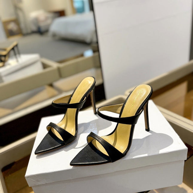 GIANVITO ROSSI 26S POINTED-TOE HEELED SANDALS 105 MM IN BLACK CALFSKIN