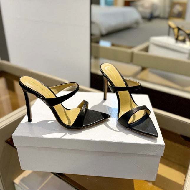 GIANVITO ROSSI 26S POINTED-TOE HEELED SANDALS 105 MM IN BLACK CALFSKIN