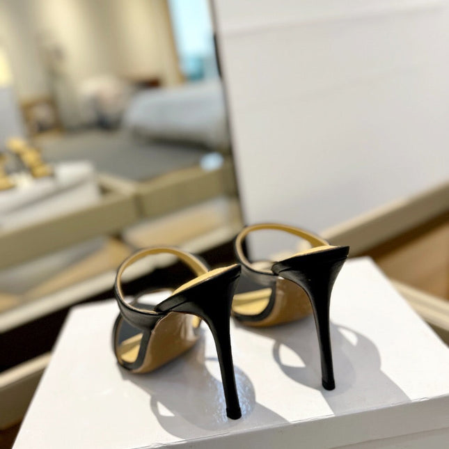 GIANVITO ROSSI 26S POINTED-TOE HEELED SANDALS 105 MM IN BLACK CALFSKIN