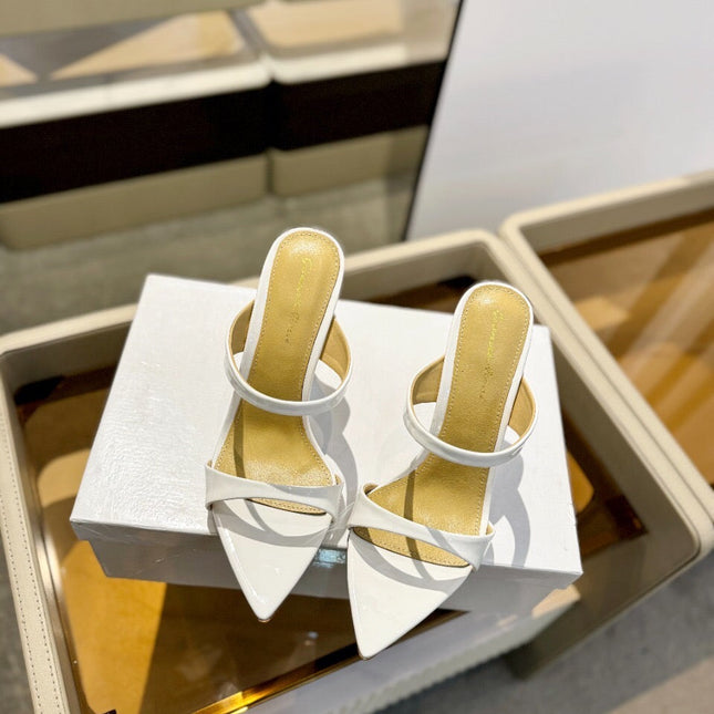 GIANVITO ROSSI 26S POINTED-TOE HEELED SANDALS 105 MM IN WHITE CALFSKIN