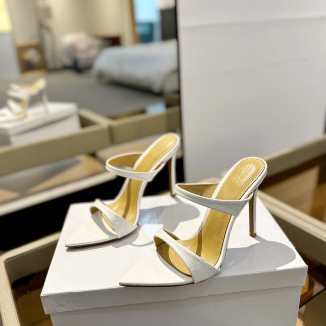 GIANVITO ROSSI 26S POINTED-TOE HEELED SANDALS 105 MM IN WHITE CALFSKIN