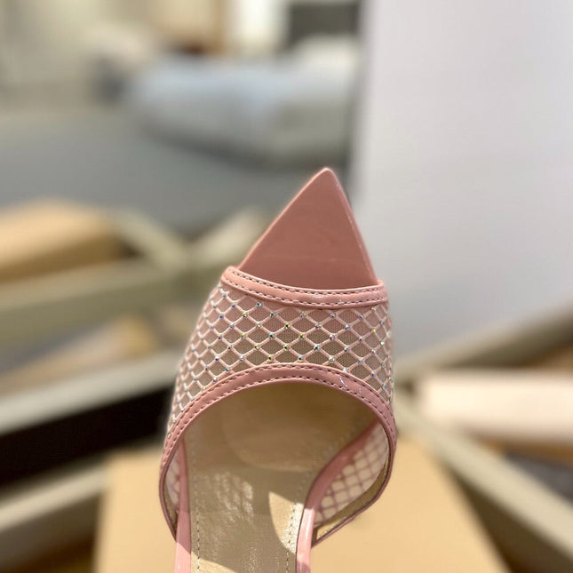 GIANVITO ROSSI 26S HEELED SANDALS 105 MM IN LIGHT PINK MESH FABRIC AND CALFSKIN