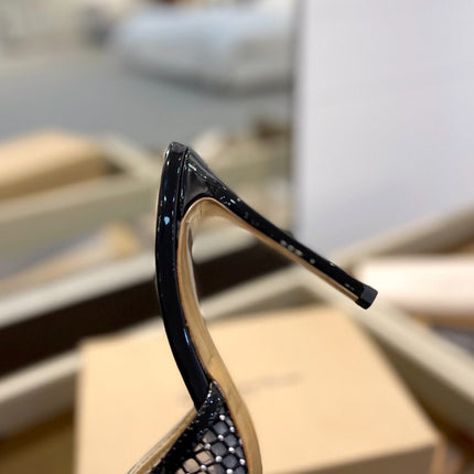 GIANVITO ROSSI 26S HEELED SANDALS 105 MM IN BLACK MESH FABRIC AND CALFSKIN