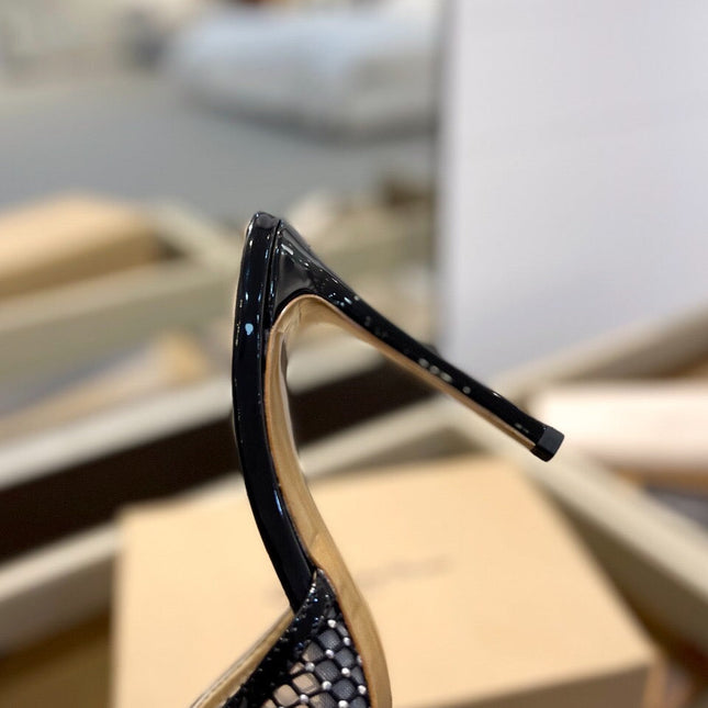 GIANVITO ROSSI 26S HEELED SANDALS 105 MM IN BLACK MESH FABRIC AND CALFSKIN