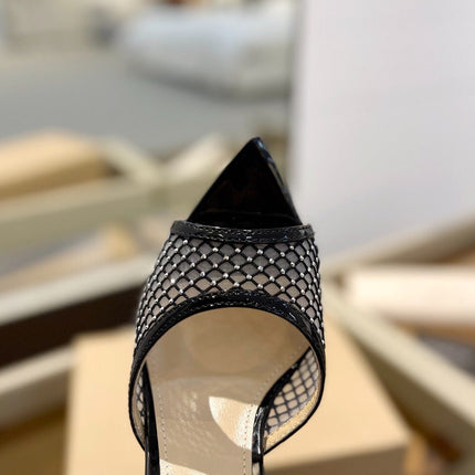 GIANVITO ROSSI 26S HEELED SANDALS 105 MM IN BLACK MESH FABRIC AND CALFSKIN