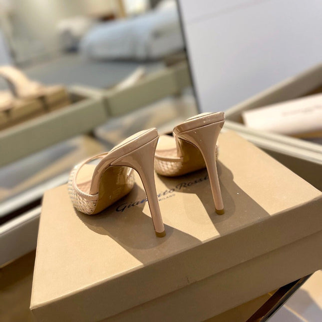 GIANVITO ROSSI 26S HEELED SANDALS 105 MM IN NUDE MESH FABRIC AND CALFSKIN